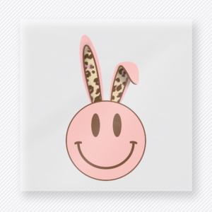 Leopard Smiley Bunny Easter DTF transfer mockup with pink leopard smiley bunny face