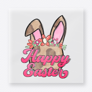 Happy Easter Floral Bunny Ears Easter DTF transfer mockup with Happy Easter lettering with floral bunny ears