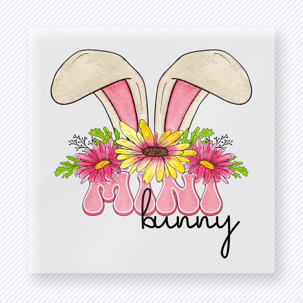 Mama Bunny Floral Ears Easter DTF transfer mockup with Mama Bunny lettering with floral bunny ears