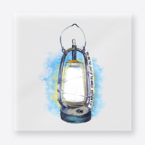 Vintage lantern Christian DTF transfer with soft blue watercolor accents