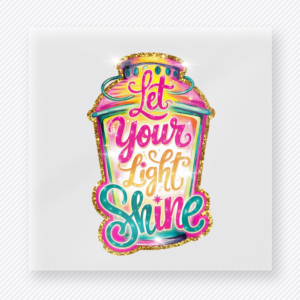 Let Your Light Shine Christian DTF transfer with colorful mason jar and bright lettering