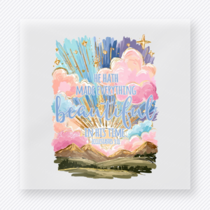 Life With Faith Makes Everything Beautiful Christian DTF transfer with pastel mountain landscape and clouds