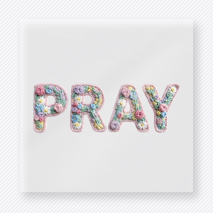 Pray Christian DTF transfer with floral patterned block letters