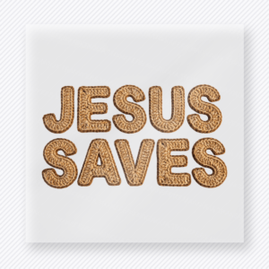 Jesus Saves Christian DTF transfer with leopard patterned block letters