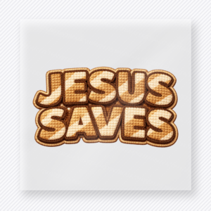 Jesus Saves Christian DTF transfer with leopard patterned block letters