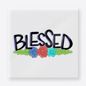 Blessed Christian DTF transfer with colorful flowers