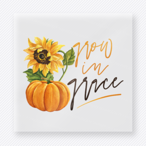 Grow in Grace Christian DTF transfer with pumpkin sunflower and script lettering