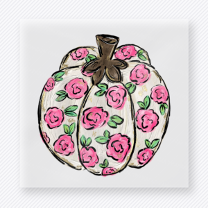 Floral Pumpkin fall and Thanksgiving DTF transfer featuring a white pumpkin covered in pink floral details