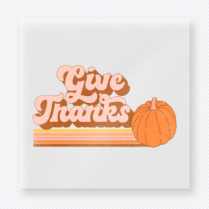 Give Thanks fall and Thanksgiving DTF transfer featuring with a pumpkin and striped retro lines