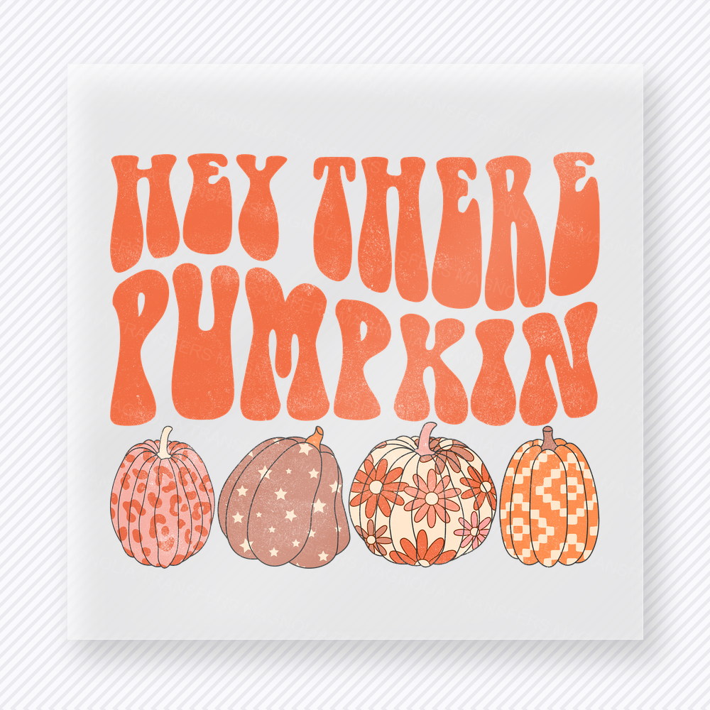 Hey There Pumpkin A Row Of Patterned Pumpkins fall and Thanksgiving DTF transfer featuring with a row of patterned pumpkins