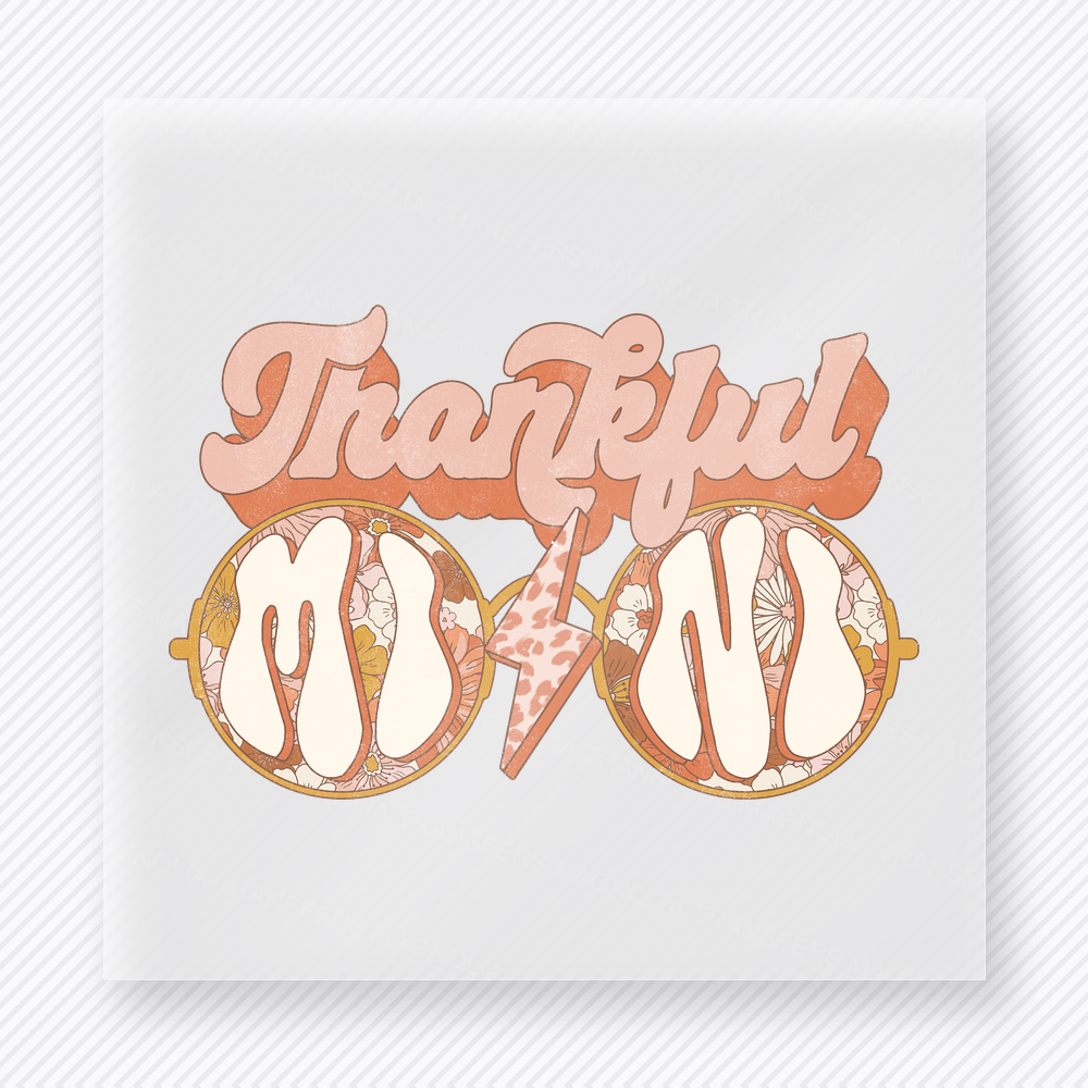 Thankful Mama Pumpkin Glasses fall and Thanksgiving DTF transfer featuring with pumpkin glasses