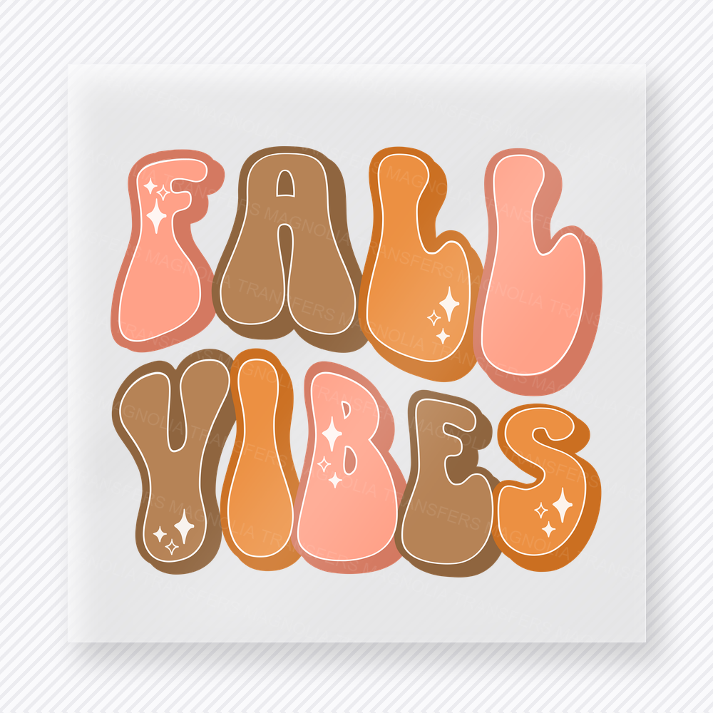 Fall Vibes Rounded Retro Lettering fall and Thanksgiving DTF transfer featuring in rounded retro lettering