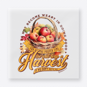 Harvest Vintage Basket With Apples And fall and Thanksgiving DTF transfer featuring a vintage harvest basket design with apples and autumn produce