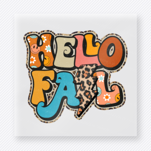 Hello Fall Playful Retro Lettering fall and Thanksgiving DTF transfer featuring in playful retro lettering