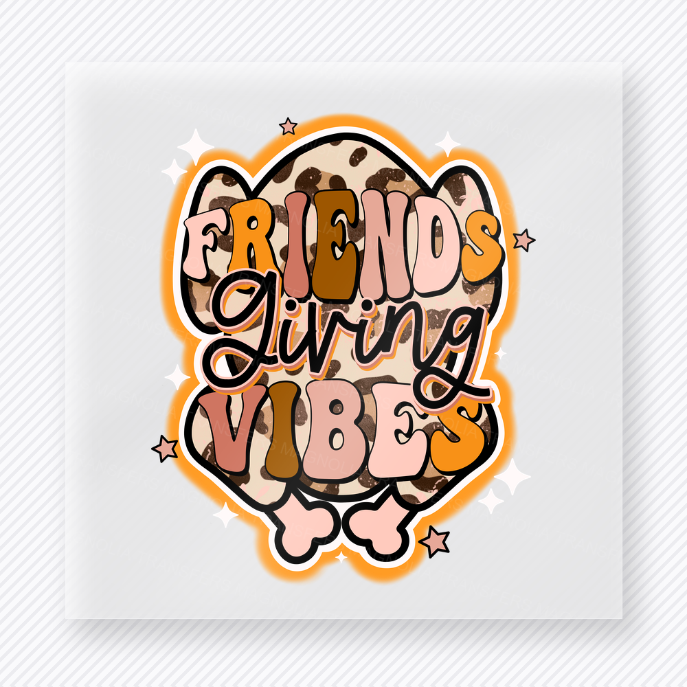 Friendsgiving Vibes Retro Bubble Lettering fall and Thanksgiving DTF transfer featuring in retro bubble lettering