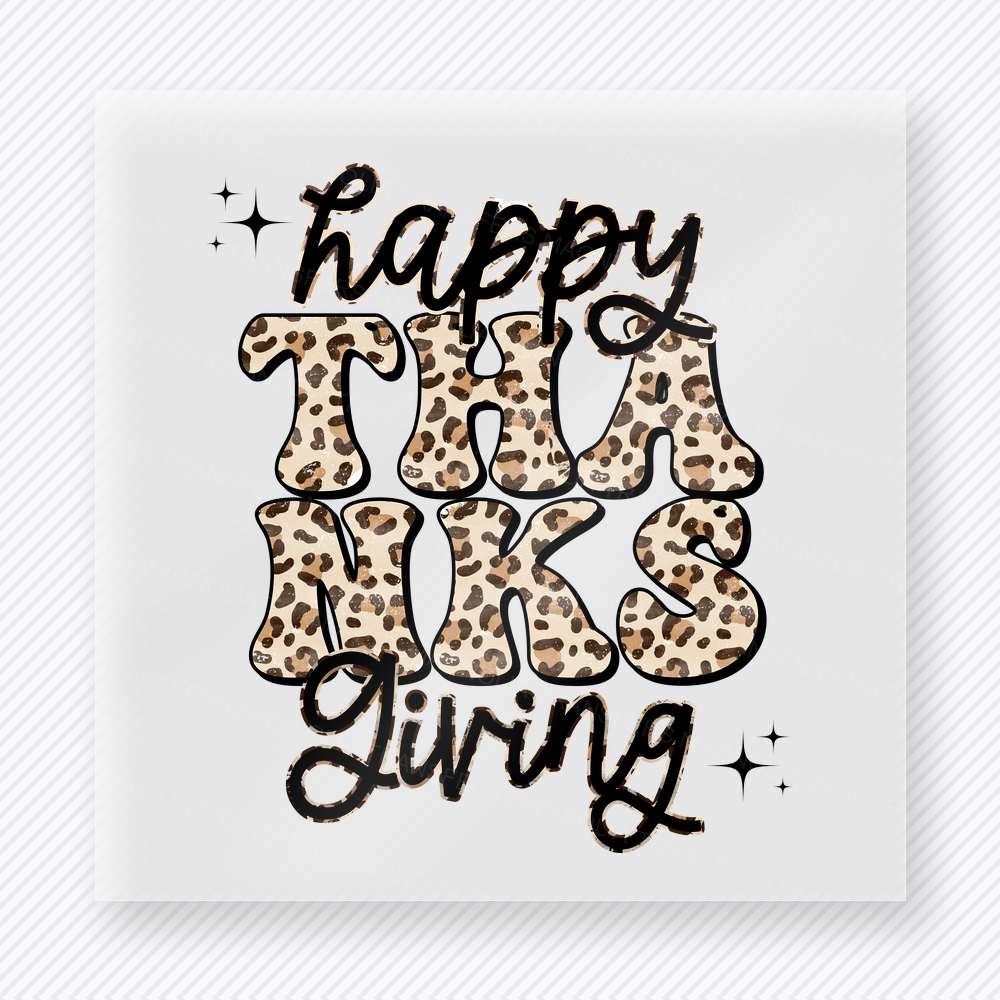 Happy Thanks Living Mixed Print Lettering fall and Thanksgiving DTF transfer featuring in mixed print lettering