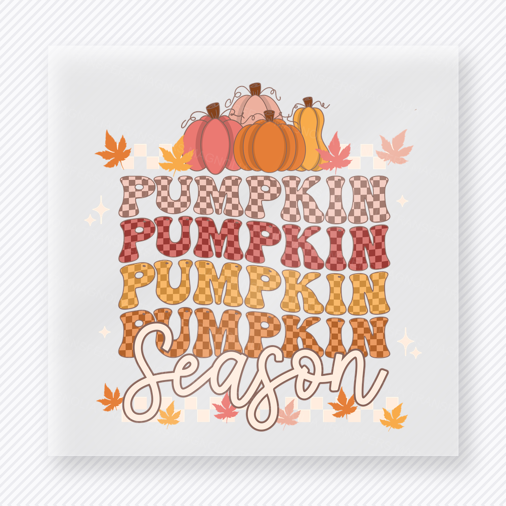 Pumpkin Pumpkin Pumpkin Season Stacked Pumpkin Words In A fall and Thanksgiving DTF transfer featuring stacked pumpkin words in a warm autumn layout
