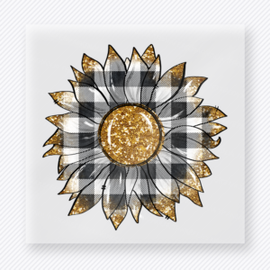Plaid Sunflower fall and Thanksgiving DTF transfer featuring a plaid sunflower design with a glitter center