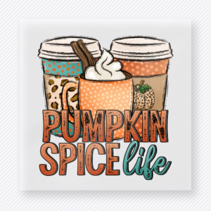 Pumpkin Spice Life Stacked Fall Coffee Cups fall and Thanksgiving DTF transfer featuring stacked fall coffee cups