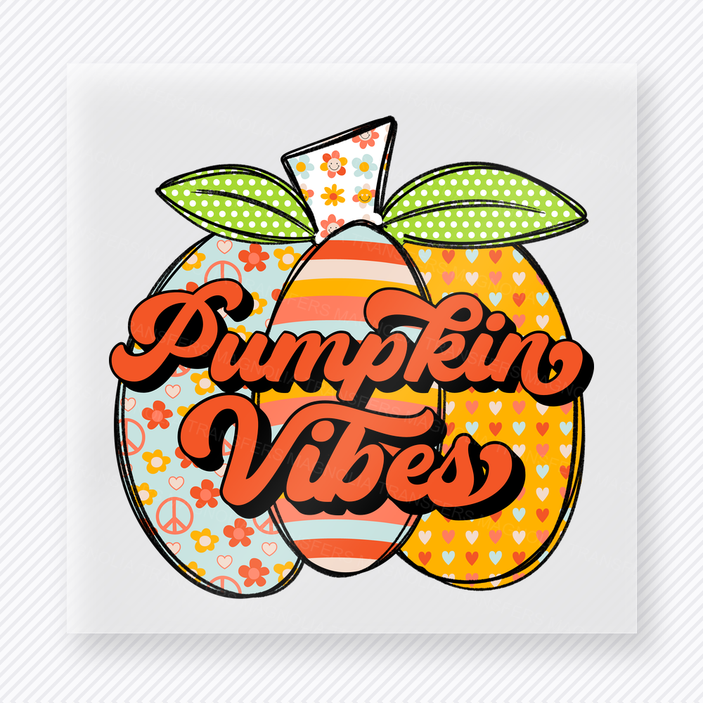 Pumpkin Vibes fall and Thanksgiving DTF transfer featuring a floral pumpkin design