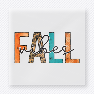 Fall fall and Thanksgiving DTF transfer featuring the word Fall in mixed autumn print lettering