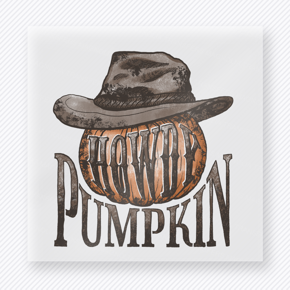 Pumpkin Cowboy Hat Pumpkin Wearing A Cowboy Hat fall and Thanksgiving DTF transfer featuring a pumpkin wearing a cowboy hat