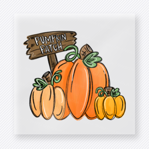 Pumpkin Patch Trio fall and Thanksgiving DTF transfer featuring a pumpkin patch sign with a trio of pumpkins