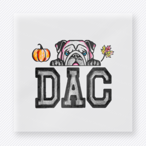Dog Dad fall and Thanksgiving DTF transfer featuring a pug pumpkin design with the word Dad