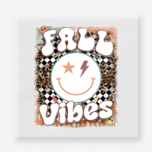 Fall Vibes Smiley Smiley Face Fall Vibes With Checker fall and Thanksgiving DTF transfer featuring a smiley face fall vibes design with checker and leopard detail