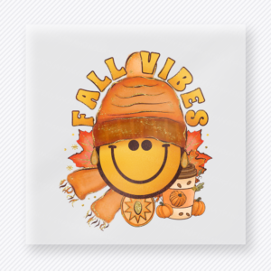 Fall Vibes Smiley Beanie Smiley With The Phrase Fall fall and Thanksgiving DTF transfer featuring a beanie smiley design with the phrase Fall Vibes