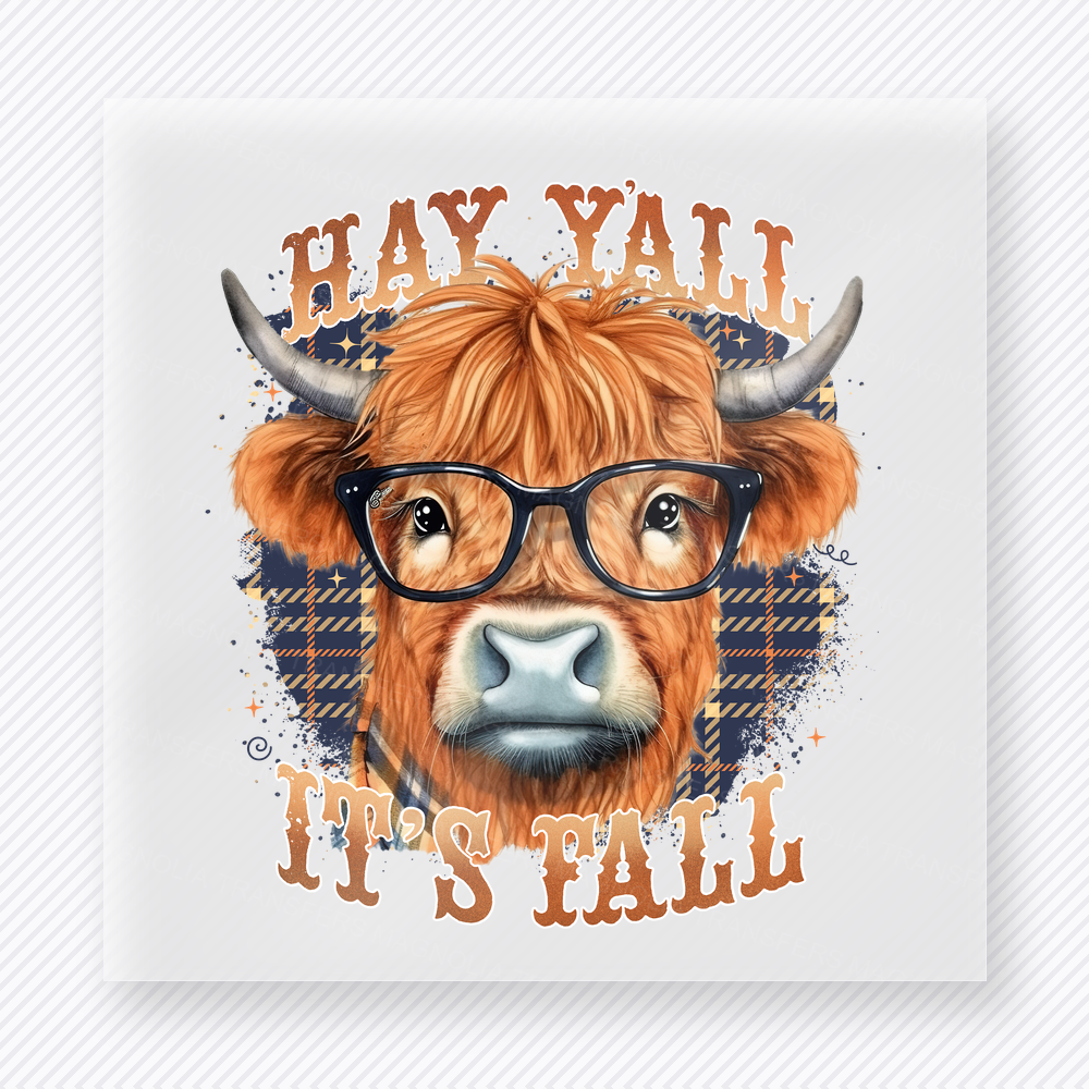 Hay Y'all It's Fall Hay Y’All It’S Fall Features fall and Thanksgiving DTF transfer featuring Hay Y’all It’s Fall features a funny cow design with the phrase Hay Y’all It’s Fall