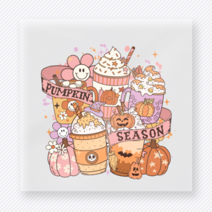 Pumpkin Season Drinks Pumpkin Spice Drinks Collage With fall and Thanksgiving DTF transfer featuring a pumpkin spice drinks collage with the phrase Season