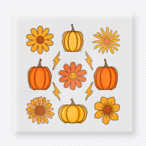 Fall Floral Pumpkin Pattern Floral And Pumpkin Fall Pattern fall and Thanksgiving DTF transfer featuring a floral and pumpkin fall pattern in warm autumn tones