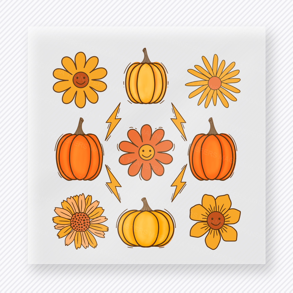Fall Floral Pumpkin Pattern Floral And Pumpkin Fall Pattern fall and Thanksgiving DTF transfer featuring a floral and pumpkin fall pattern in warm autumn tones