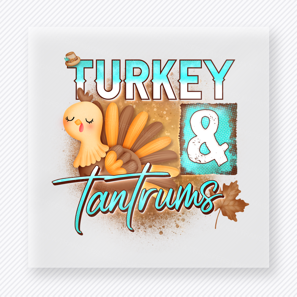 Turkey and Tantrums Cute Turkey fall and Thanksgiving DTF transfer featuring a cute turkey design