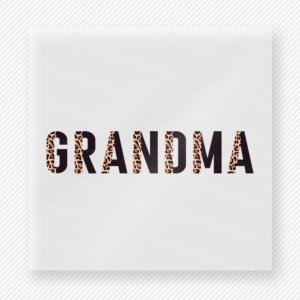 Leopard Print Grandma family DTF transfer design featuring clean GRANDMA block lettering split between solid black and classic tan leopard print