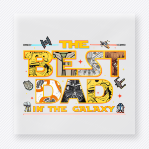 The Best Dad In The Galaxy DTF transfer mockup with the Best Dad In The Galaxy wording appears with tools and space-themed accents for a playful dad design.