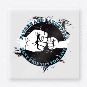 Father And Daughter Best Friends For Life Navy DTF transfer mockup with father And Daughter Best Friends For Life wording surrounds a fist-bump graphic with navy and blue accents.
