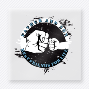 Father And Son Best Friends For Life Navy DTF transfer mockup with father And Son Best Friends For Life wording surrounds a fist-bump graphic with navy and blue accents.