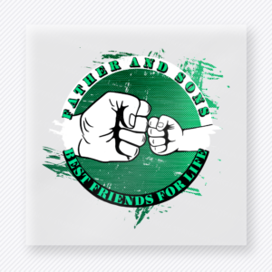Father Of Daughter Best Friends For Life Green DTF transfer mockup with father Of Daughter Best Friends For Life wording surrounds a fist-bump graphic with green distressed accents.