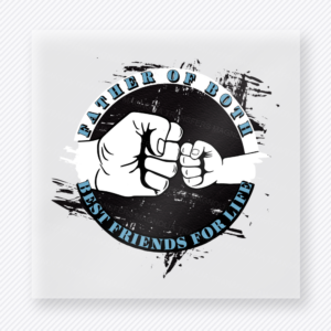 Father Of Son Best Friends For Life Navy DTF transfer mockup with father Of Son Best Friends For Life wording surrounds a fist-bump graphic with navy and blue accents.