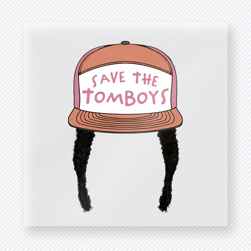 Save The Tomboys Peach Hat Black Braids - Activist & Awareness DTF Transfers