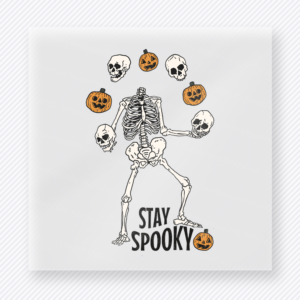 Stay Spooky Halloween DTF transfer with dancing skeleton, pumpkins, and skulls