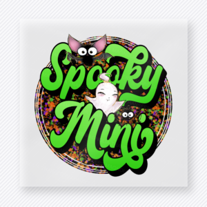 Spooky Mimi Halloween DTF transfer with neon green lettering, bats, and ghost face detail