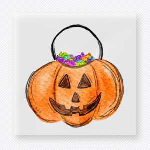 Candy bucket Halloween DTF transfer with smiling jack o lantern pumpkin full of candy
