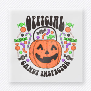 Official Candy Inspector Halloween DTF transfer with candy-filled jack o lantern and sweets