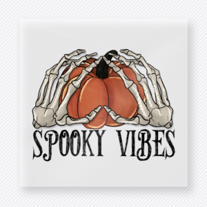 Spooky Vibes Halloween DTF transfer with skeleton hands holding pumpkin