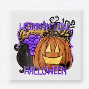 I Pumpkin Love Halloween DTF transfer with jack o lantern and cauldron of purple candy