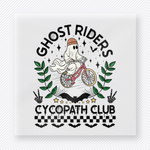 Ghost Riders Club Halloween DTF transfer featuring the phrase Ghost Riders Club with a ghost biker and vintage club styling