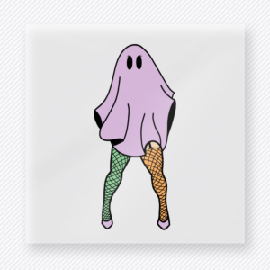 Fishnet Ghost Legs Halloween DTF transfer featuring a playful ghost-leg design with fishnets and mismatched Halloween colors
